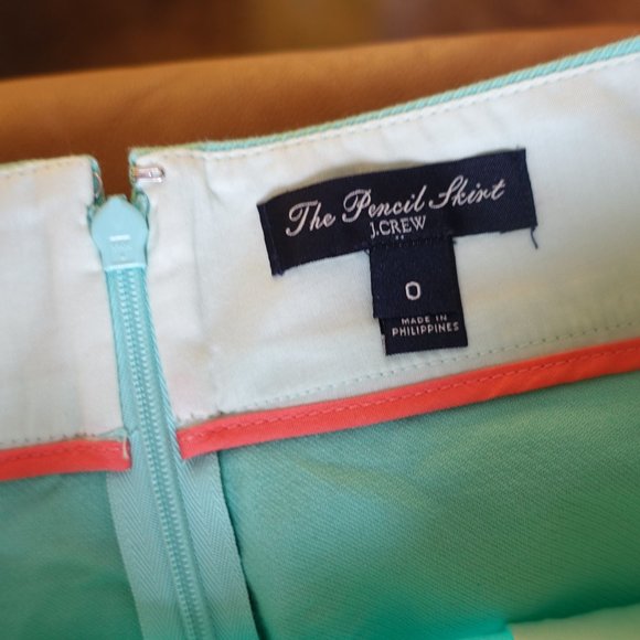 J.Crew Factory Cotton Double Serge Bright Mint Pencil skirt 0 - Picture 6 of 13